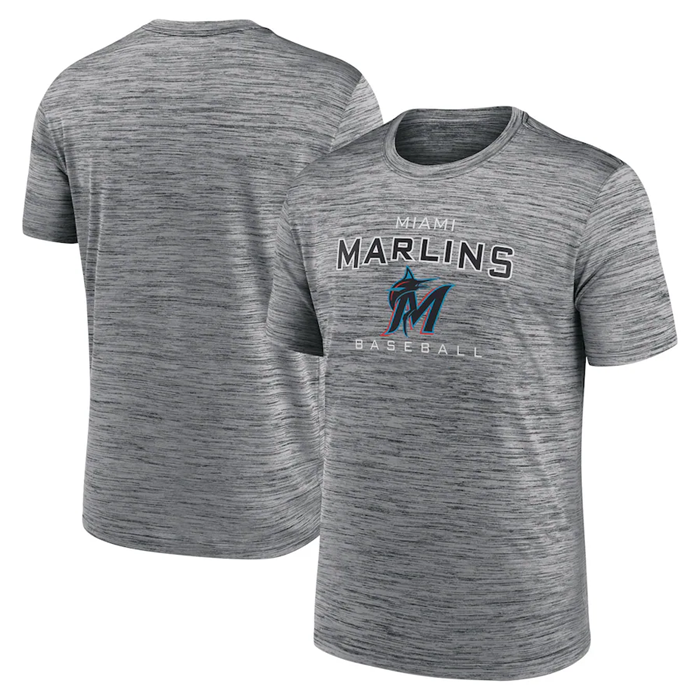 Men's Miami Marlins Gray Velocity Practice Performance T-Shirt - Click Image to Close